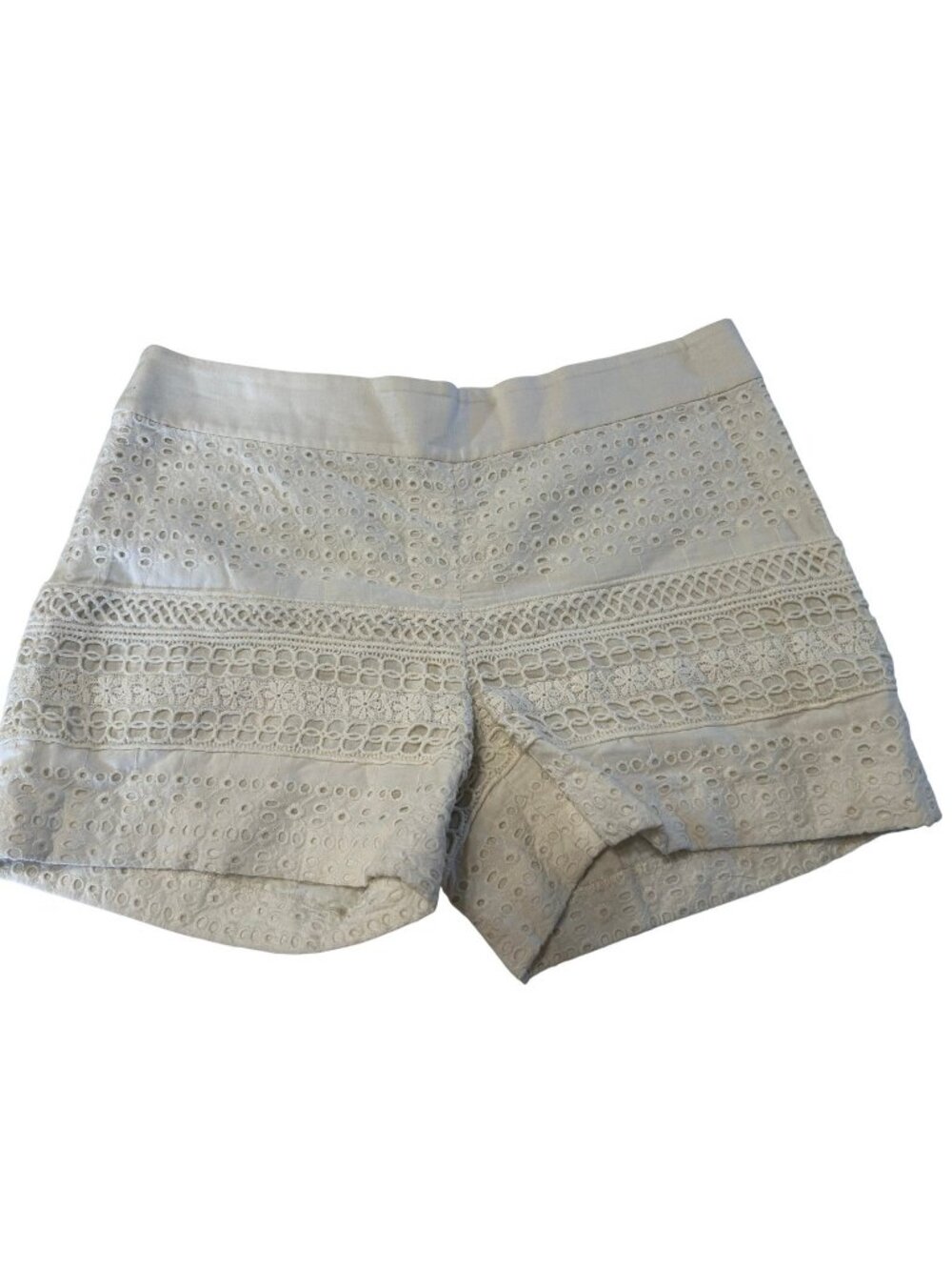 Ann Taylor LOFT Eyelet Lace Shorts Size 00 White Cotton Side Zip Summer Boho
